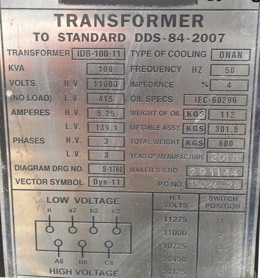 What is transformer nameplate rating?